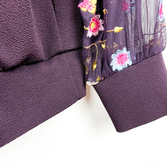 Floral Embroidered Long Sleeve Purple Top - Picture 5 of 7